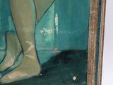 painting of a woman ' s legs in green stockings and stockings