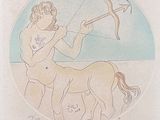 dessin représentant un homme avec un arc et un cheval, à l'intérieur d'un cercle