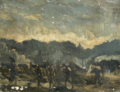 ECOLE ETRANGERE (XIX-XXe), « Les ouvriers », Huile sur papier marouflé