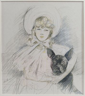 Helleu Paul César (1859-1927) « Jeune fille et son chien ». …