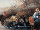 a painting of people riding in a sleigh pulled by horses