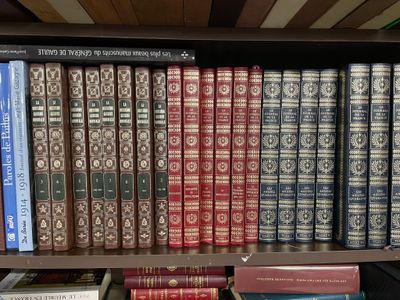 de nombreux livres qui se trouvent sur une étagère dans une bibliothèque