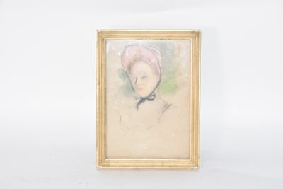 Dans le goût de Jules CHERET. Portrait de femme au chapeau r… - Photo 1