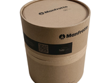 a cardboard box with a lid that has a logo on it