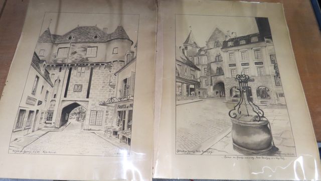 Deux dessins de SEMUR EN AUXOIS signées R. BROUTIN (déchirure)