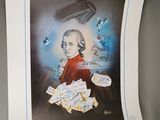 a poster with a picture of a man with money on it