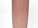 a pink vase with a black base on a white background