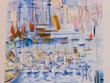 an image of a painting of a harbor filled with lots of boats