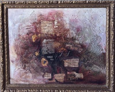 an oil painting of a man sitting on a bench with a bunch of books