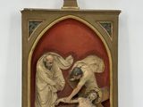an image of a statue of jesus on the cross with a woman on the cross