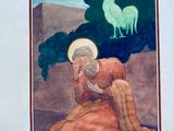 une image représentant un tableau où l'on voit une femme à genoux, avec un cheval en arrière-plan