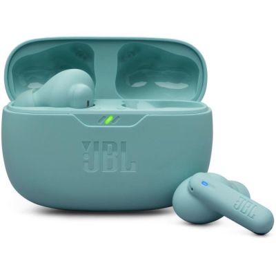 a close up of a pair of blue ear buds in a case