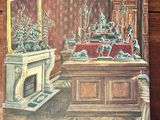 a picture of a drawing of a room with a fireplace