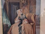 painting of a woman sitting in a chair in front of a mirror