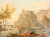 tableau représentant un homme et une femme assis dans un bateau sur une rivière