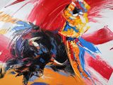 a painting of a bull that is painted on a wall