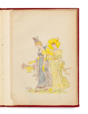 un livre ouvert sur lequel figure le dessin de deux femmes en robe