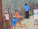 painting of a group of people working in a field of grass