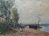 a painting of a couple of people walking on the beach