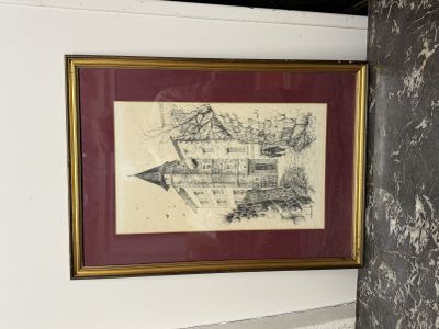 une photo d'un dessin accroché au mur d'une salle de bains