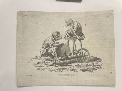 a drawing of a man and a woman on a horse drawn carriage