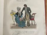 an open book with a drawing of a man and a woman sitting at a table