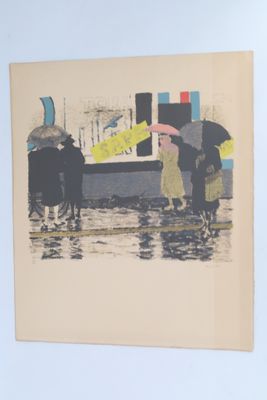 une photo montrant deux personnes marchant sous la pluie avec des parapluies
