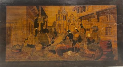 une image d'une peinture représentant un groupe de personnes marchant dans une rue