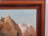 a picture of a painting of a mountain scene