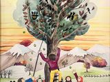a painting of a group of people picking apples from a tree