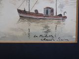 a picture of a painting of a boat in the water