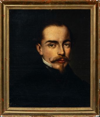 a painting of a man with a mustache in a gold frame