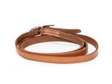 a brown leather dog leash with a brass buckle