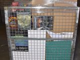 a metal cage with a bunch of boxes in it