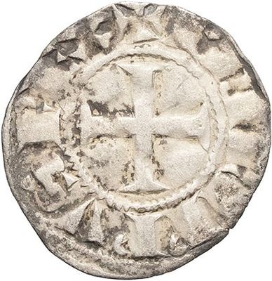 an old silver coin with a cross on it