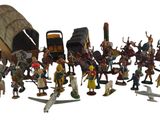 de nombreuses figurines de différents types et tailles disposées sur une surface blanche