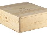 a wooden box with a logo on it