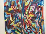 abstract painting of multicolored lines and shapes on a white background