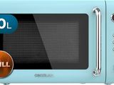 une image représentant un four à micro-ondes bleu sur lequel est inscrit « 20l »