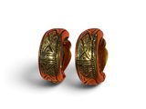 an image of a pair of orange and gold hoop earrings