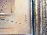 a picture of a painting of a cat sitting on a ledge