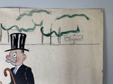 a drawing of a man in a top hat with a cane
