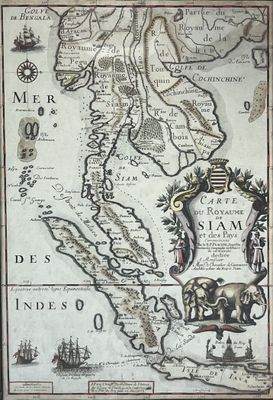 an old map of southeast asia with a picture of a ship in the middle
