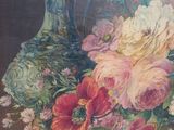 painting of a still life of flowers and vases on a table
