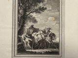 an old black and white drawing of a group of people sitting on a bench