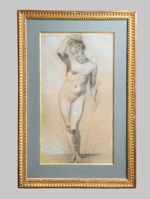 an image of a drawing of a nude woman in a gold frame