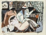 une image représentant un tableau où l'on voit une femme allongée sur un lit à côté d'un homme