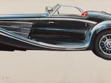 une image représentant un dessin d'une voiture de sport noire et argentée