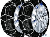 a pair of snow chains with blue beads on them