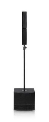 a close up of a speaker on a stand on a white background